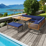  - 8 Pieces Patio Acacia Wood Dining Table Set with Ottoman Cushions - Outdoor Style Company