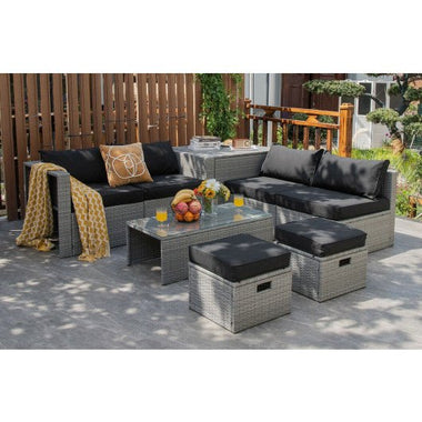  - 8 Pieces Patio Rattan Furniture Set with Storage Waterproof Cover and Cushion - Outdoor Style Company