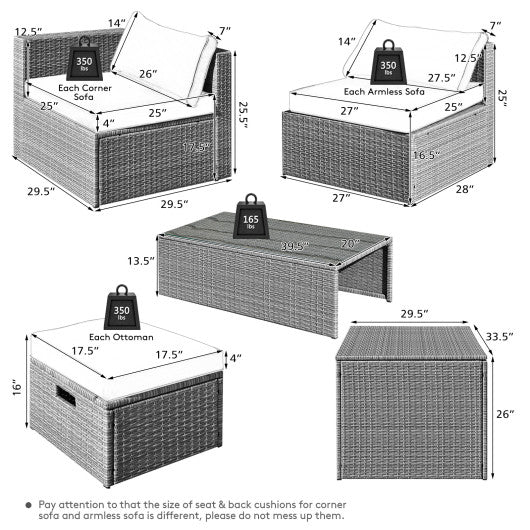  - 8 Pieces Patio Rattan Furniture Set with Storage Waterproof Cover and Cushion - Off White - Outdoor Style Company