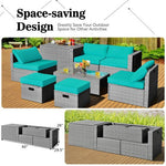  - 8 Pieces Patio Rattan Furniture Set with Storage Waterproof Cover and Cushion - Turquoise - Outdoor Style Company