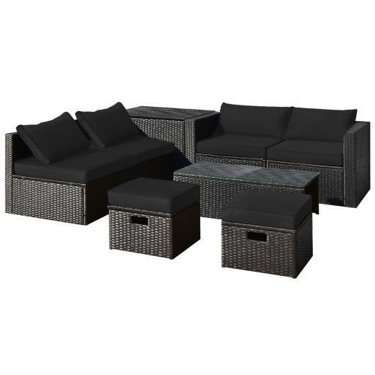  - 8 Pieces Patio Rattan Storage Table Furniture Set - Outdoor Style Company