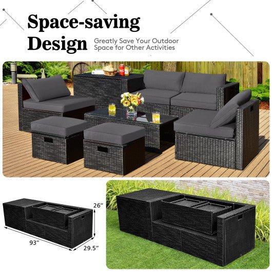  - 8 Pieces Patio Rattan Storage Table Furniture Set - Outdoor Style Company