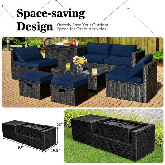  - 8 Pieces Patio Rattan Storage Table Furniture Set - Outdoor Style Company