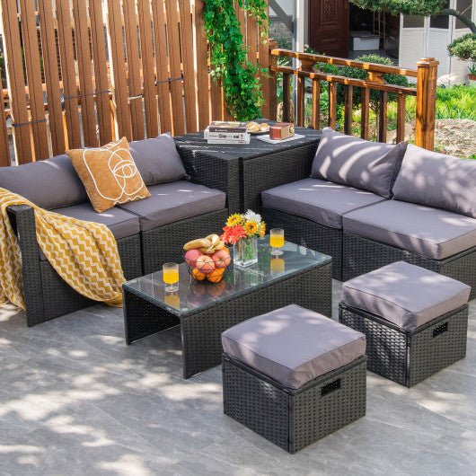  - 8 Pieces Patio Rattan Storage Table Furniture Set - Outdoor Style Company