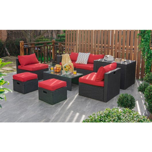  - 8 Pieces Patio Rattan Storage Table Furniture Set - Outdoor Style Company