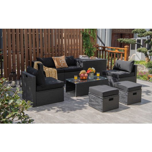  - 8 Pieces Patio Rattan Storage Table Furniture Set - Outdoor Style Company