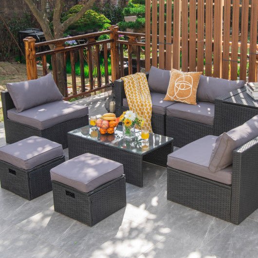  - 8 Pieces Patio Rattan Storage Table Furniture Set - Outdoor Style Company