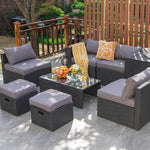  - 8 Pieces Patio Rattan Storage Table Furniture Set - Gray - Outdoor Style Company