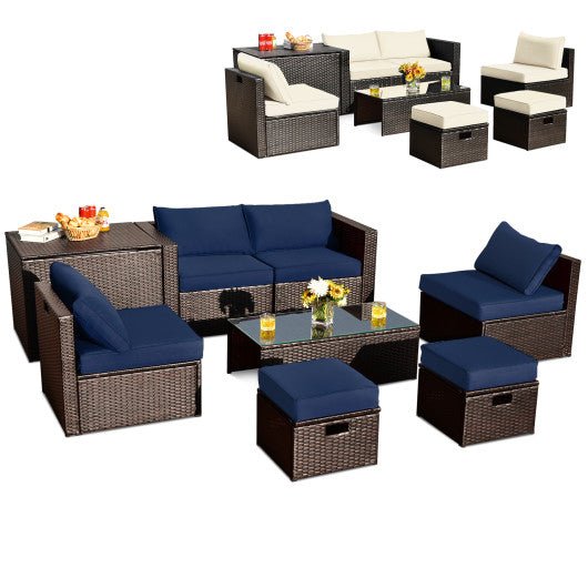  - 8 Pieces Patio Space - Saving Rattan Furniture Set with Storage Box and Waterproof Cover - Outdoor Style Company