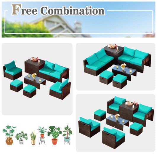  - 8 Pieces Patio Space - Saving Rattan Furniture Set with Storage Box and Waterproof Cover - Outdoor Style Company