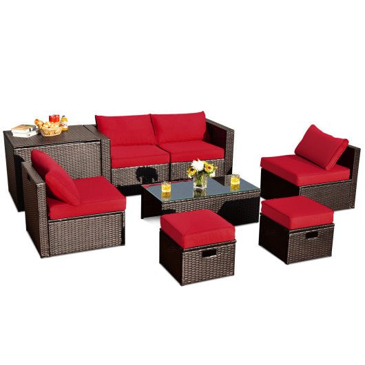  - 8 Pieces Patio Space - Saving Rattan Furniture Set with Storage Box and Waterproof Cover - Outdoor Style Company