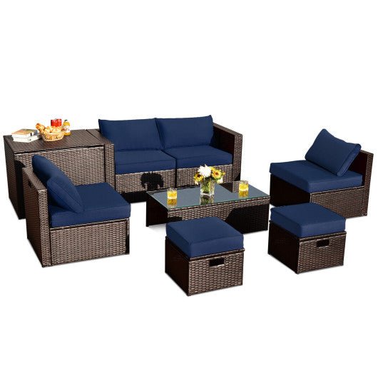  - 8 Pieces Patio Space - Saving Rattan Furniture Set with Storage Box and Waterproof Cover - Outdoor Style Company