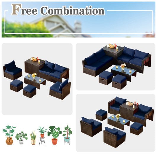  - 8 Pieces Patio Space - Saving Rattan Furniture Set with Storage Box and Waterproof Cover - Outdoor Style Company