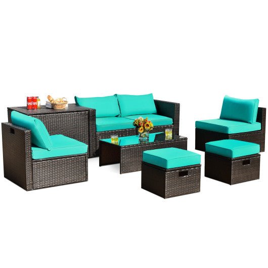  - 8 Pieces Patio Space - Saving Rattan Furniture Set with Storage Box and Waterproof Cover - Outdoor Style Company