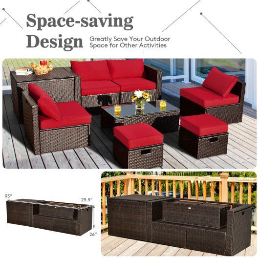  - 8 Pieces Patio Space - Saving Rattan Furniture Set with Storage Box and Waterproof Cover - Outdoor Style Company