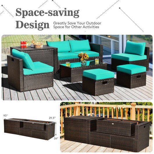  - 8 Pieces Patio Space - Saving Rattan Furniture Set with Storage Box and Waterproof Cover - Outdoor Style Company