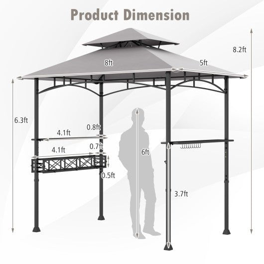  - 8 x 5 FT Outdoor Grill Gazebo with 2 Side Shelves and 20 Hooks - Outdoor Style Company