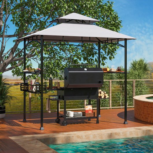  - 8 x 5 FT Outdoor Grill Gazebo with 2 Side Shelves and 20 Hooks - Outdoor Style Company