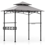  - 8 x 5 FT Outdoor Grill Gazebo with 2 Side Shelves and 20 Hooks - Gray - Outdoor Style Company