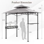  - 8 x 5 FT Outdoor Grill Gazebo with 2 Side Shelves and 20 Hooks - Gray - Outdoor Style Company