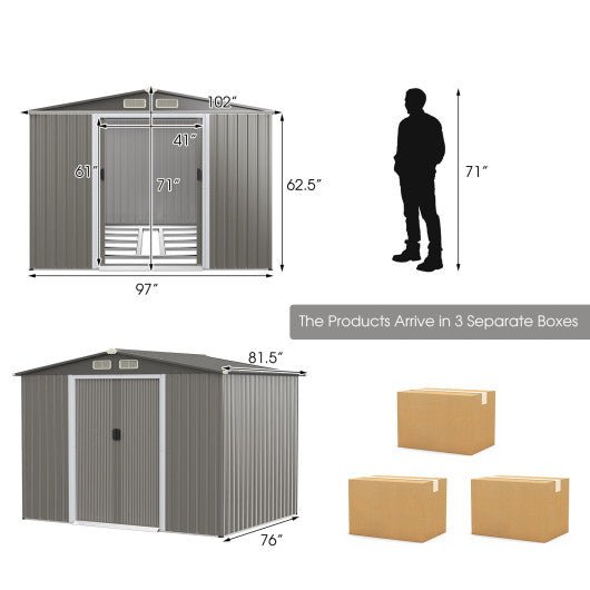  - 8 x 6 Feet Galvanized Steel Storage Shed for Garden Yard - Outdoor Style Company