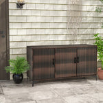  - 84 Gallon Patio Wicker Deck Box 3 - Door PE Rattan Storage Container with Removable Shelves - Outdoor Style Company