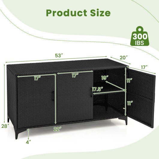  - 84 Gallon Patio Wicker Deck Box 3 - Door PE Rattan Storage Container with Removable Shelves - Outdoor Style Company