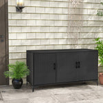  - 84 Gallon Patio Wicker Deck Box 3 - Door PE Rattan Storage Container with Removable Shelves - Outdoor Style Company