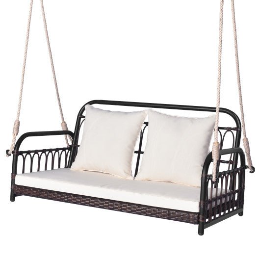  - 880LBS Wicker Hanging Porch Swing with Cushions - Outdoor Style Company