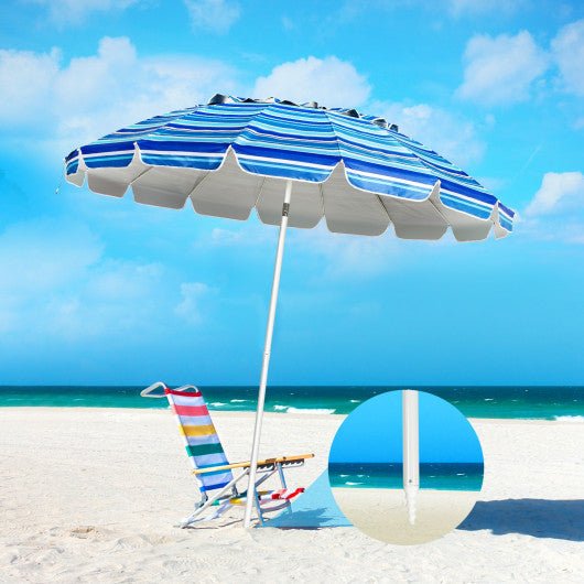  - 8FT Portable Beach Umbrella with Sand Anchor and Tilt Mechanism for Garden and Patio - Outdoor Style Company