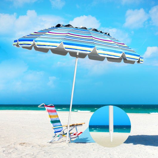  - 8FT Portable Beach Umbrella with Sand Anchor and Tilt Mechanism for Garden and Patio - Outdoor Style Company