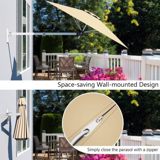  - 8ft Wall - Mounted Telescopic Folding Tilt Aluminum Sun Shade Umbrella - Outdoor Style Company