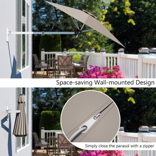  - 8ft Wall - Mounted Telescopic Folding Tilt Aluminum Sun Shade Umbrella - Outdoor Style Company