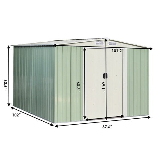  - 8x8 Feet Outdoor Garden Galvanized Steel Storage Shed with Sliding Door - Light Green - Outdoor Style Company