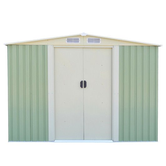  - 8x8 Feet Outdoor Garden Galvanized Steel Storage Shed with Sliding Door - Light Green - Outdoor Style Company