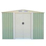  - 8x8 Feet Outdoor Garden Galvanized Steel Storage Shed with Sliding Door - Light Green - Outdoor Style Company