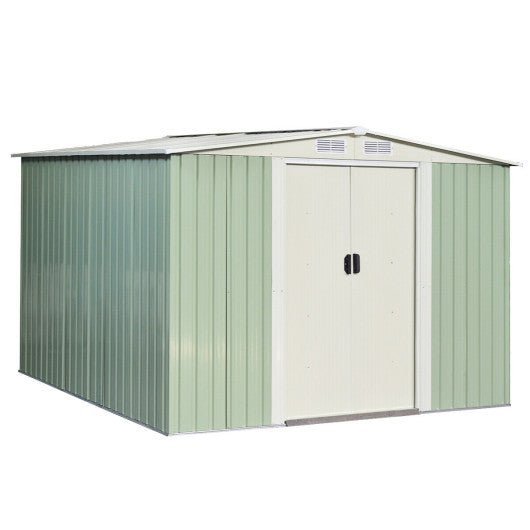  - 8x8 Feet Outdoor Garden Galvanized Steel Storage Shed with Sliding Door - Light Green - Outdoor Style Company