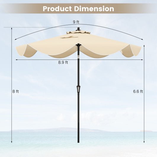  - 9 FT Patio Umbrella with Crank Handle and Push Button Tilt - Beige - Outdoor Style Company