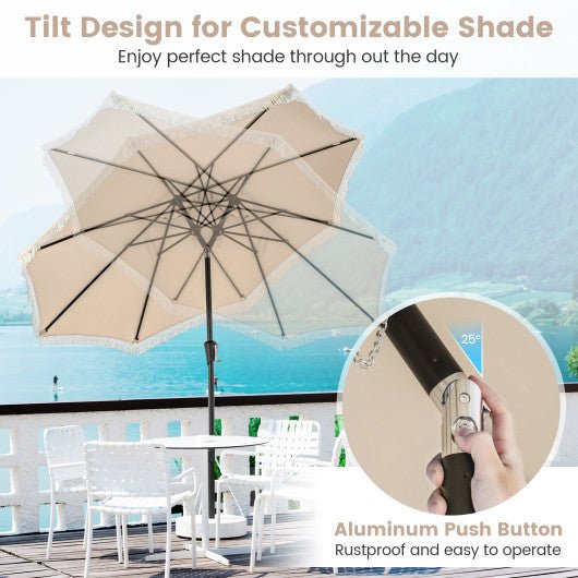  - 9 FT Patio Umbrella with Sun - Protective Canopy for Patio Garden Pool - Beige - Outdoor Style Company