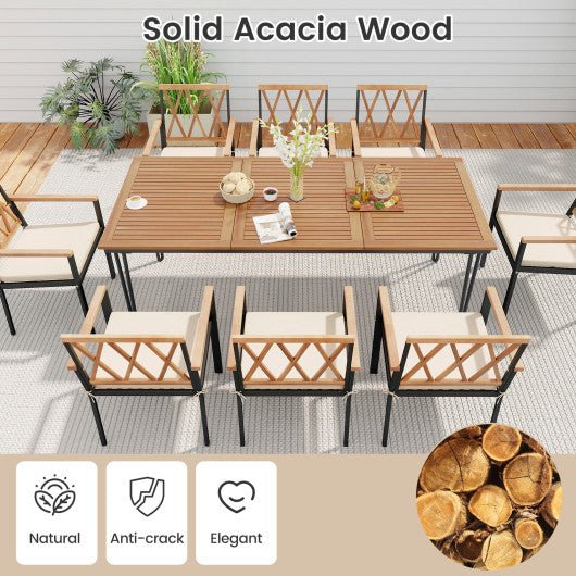  - 9 - Piece Patio Dining Set 35.5 Inch Acacia Wood Table with Umbrella Hole and 22.5 - Inch Wide Chairs - Outdoor Style Company