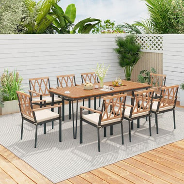  - 9 - Piece Patio Dining Set 35.5 Inch Acacia Wood Table with Umbrella Hole and 22.5 - Inch Wide Chairs - Outdoor Style Company