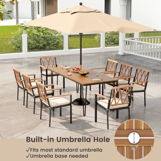  - 9 - Piece Patio Dining Set 35.5 Inch Acacia Wood Table with Umbrella Hole and 22.5 - Inch Wide Chairs - Outdoor Style Company