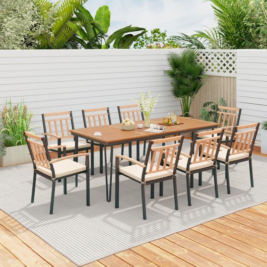  - 9 - Piece Patio Dining Set 35.5 Inch Acacia Wood Table with Umbrella Hole and 24 - Inch Wide Chairs - Outdoor Style Company