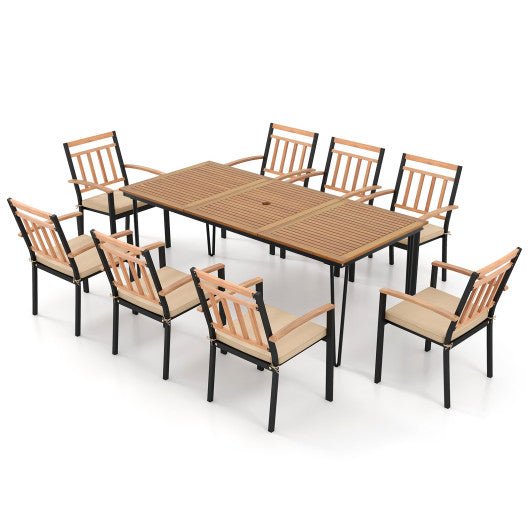  - 9 - Piece Patio Dining Set 35.5 Inch Acacia Wood Table with Umbrella Hole and 24 - Inch Wide Chairs - Outdoor Style Company