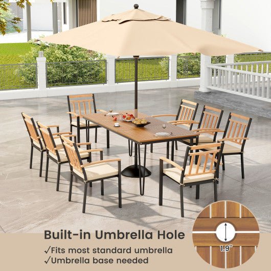  - 9 - Piece Patio Dining Set 35.5 Inch Acacia Wood Table with Umbrella Hole and 24 - Inch Wide Chairs - Outdoor Style Company