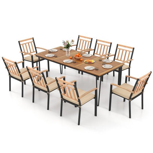  - 9 - Piece Patio Dining Set 35.5 Inch Acacia Wood Table with Umbrella Hole and 24 - Inch Wide Chairs - Outdoor Style Company