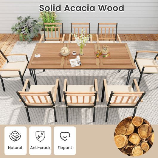  - 9 - Piece Patio Dining Set 35.5 Inch Acacia Wood Table with Umbrella Hole and 24 - Inch Wide Chairs - Outdoor Style Company