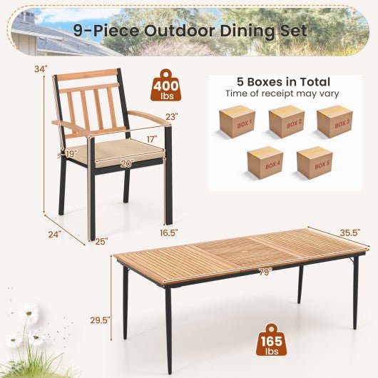  - 9 - Piece Patio Dining Set with 8 Wooden Armchairs - Outdoor Style Company