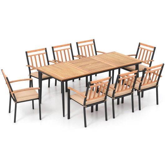  - 9 - Piece Patio Dining Set with 8 Wooden Armchairs - Outdoor Style Company