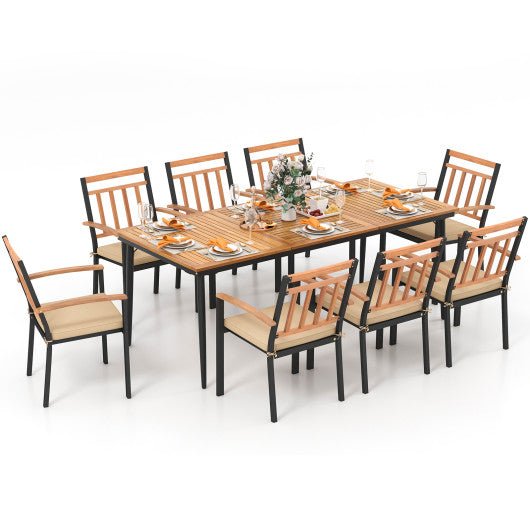  - 9 - Piece Patio Dining Set with 8 Wooden Armchairs - Outdoor Style Company